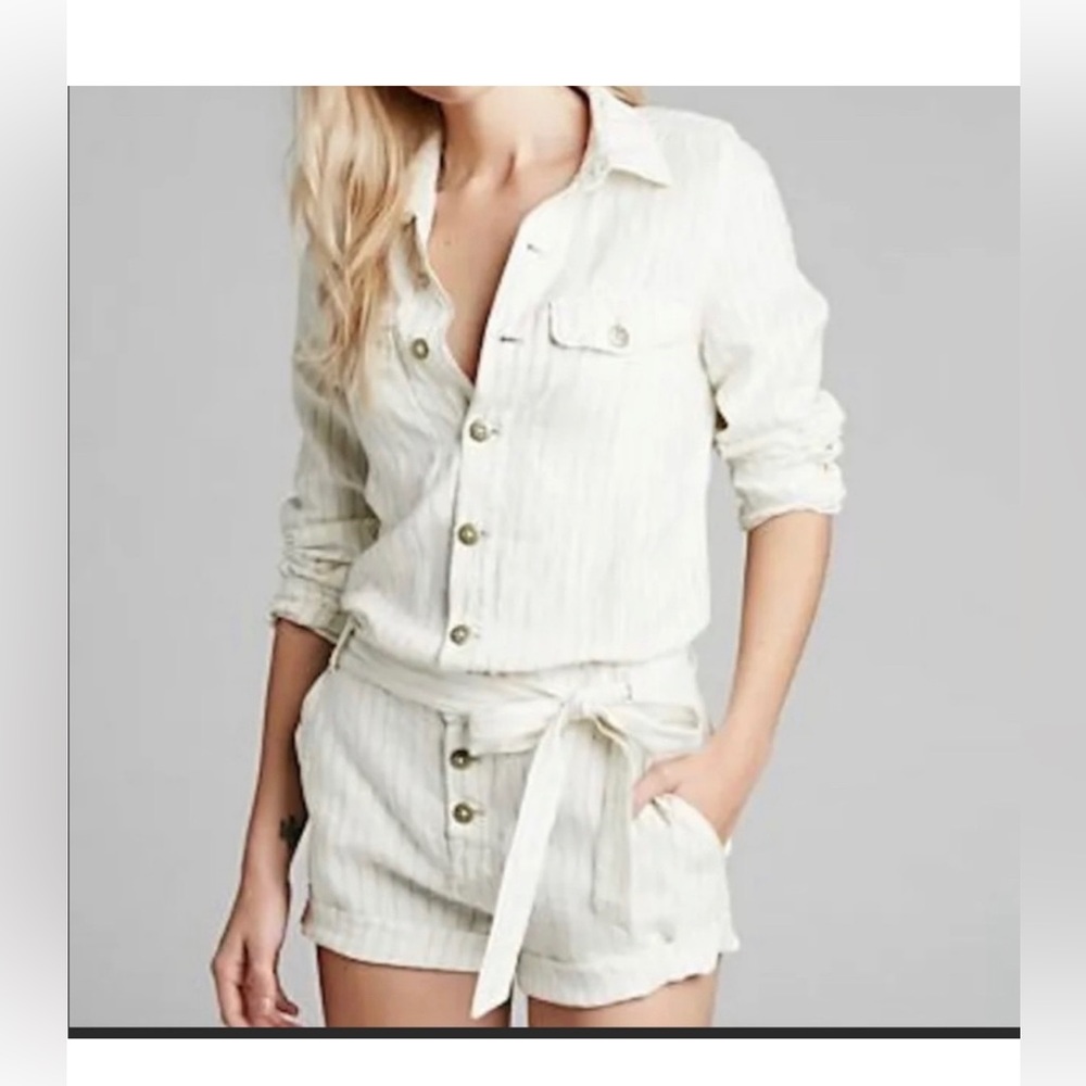 Free People Ivory Linen Blend Stripe Romper Size S boho